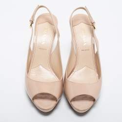 Pre Owned Prada Beige Patent Leather Slingback Platform Pumps Size 40.5