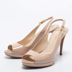Pre Owned Prada Beige Patent Leather Slingback Platform Pumps Size 40.5