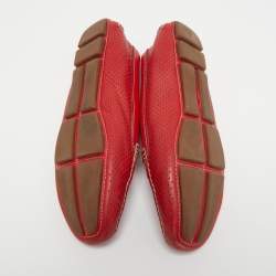 Pre Owned Prada Red Perforated Leather Penny Loafers Size 39