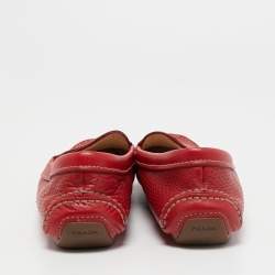 Pre Owned Prada Red Perforated Leather Penny Loafers Size 39