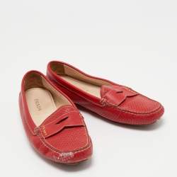 Pre Owned Prada Red Perforated Leather Penny Loafers Size 39