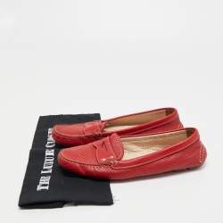 Pre Owned Prada Red Perforated Leather Penny Loafers Size 39