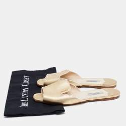 Pre Owned Prada Gold Saffiano Leather Flat Slides Size 39