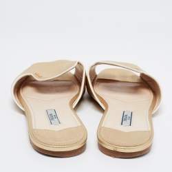 Pre Owned Prada Gold Saffiano Leather Flat Slides Size 39