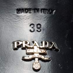 Pre Owned Prada Silver/Blue Leather, Rubber and Feather Trim Slingback Sandals Size 39