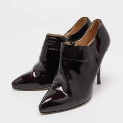 Pre Owned Prada Burgundy  Patent Leather Pointed Toe Booties  Size 39