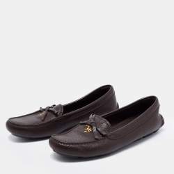 Pre Owned Prada Dark Brown Leather Loafers Size 38.5