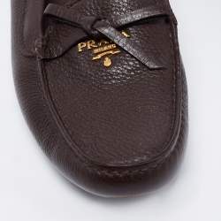 Pre Owned Prada Dark Brown Leather Loafers Size 38.5