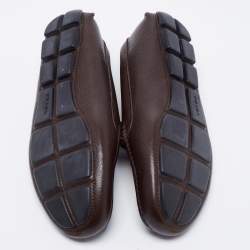 Pre Owned Prada Dark Brown Leather Loafers Size 38.5