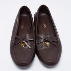 Pre Owned Prada Dark Brown Leather Loafers Size 38.5