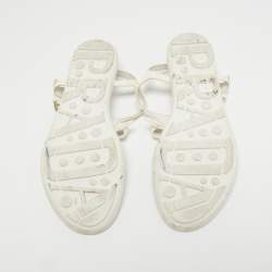 Pre Owned Prada White Patent Leather Logo Thong Flat Sandals Size 39