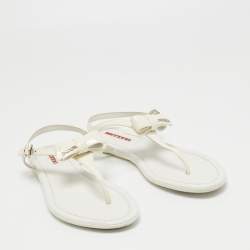 Pre Owned Prada White Patent Leather Logo Thong Flat Sandals Size 39