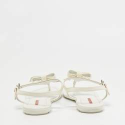 Pre Owned Prada White Patent Leather Logo Thong Flat Sandals Size 39