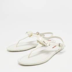 Pre Owned Prada White Patent Leather Logo Thong Flat Sandals Size 39