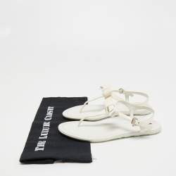 Pre Owned Prada White Patent Leather Logo Thong Flat Sandals Size 39