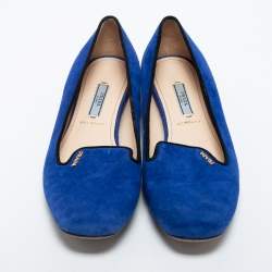 Pre Owned Prada Blue Suede Smoking Slippers Size 38.5