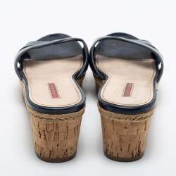 Prada Blue Patent Leather Wedge Sandals Size 39