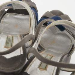 Prada Grey Suede and Leather Ankle Strap Platform Sandals Size 40