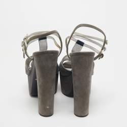 Prada Grey Suede and Leather Ankle Strap Platform Sandals Size 40