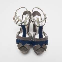 Prada Grey Suede and Leather Ankle Strap Platform Sandals Size 40