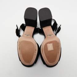 Pre Owned Prada Black Velvet Block Heel Platform Ankle Strap Sandals Size 37.5