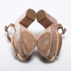 Pre Owned Prada Dusty Pink Velvet Block Heel Platform Ankle Strap Sandals Size 37.5