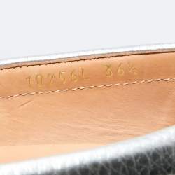 Pre Owned Prada Silver leather Logo Applique Slip On Loafers Size 36.5