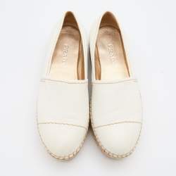 Prada Off White Leather Platform Espadrille Flats Size 38 