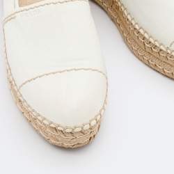 Prada Off White Leather Platform Espadrille Flats Size 38 