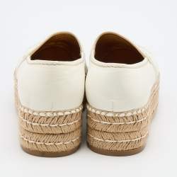 Prada Off White Leather Platform Espadrille Flats Size 38 