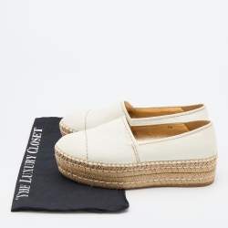 Prada Off White Leather Platform Espadrille Flats Size 38 