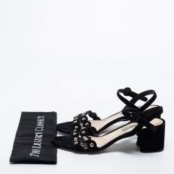 Prada Black Studded Suede Block Heel Ankle Strap Sandals Size 40