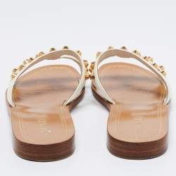 Prada White Patent Leather Stud Embellished Flat Slides Size 38