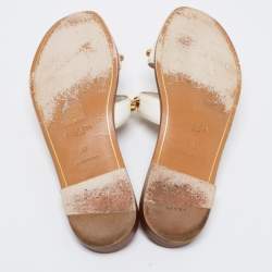 Prada White Patent Leather Stud Embellished Flat Slides Size 38