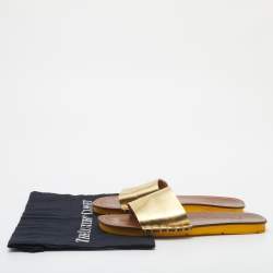 Prada Gold Leather Flat Slides Size 38