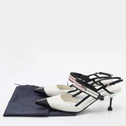 Pre Owned Prada White/Black Leather and Rubber Slingback Pumps Size 37.5