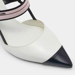 Pre Owned Prada White/Black Leather and Rubber Slingback Pumps Size 37.5