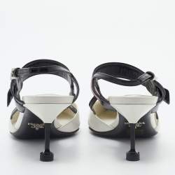 Pre Owned Prada White/Black Leather and Rubber Slingback Pumps Size 37.5