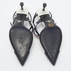 Pre Owned Prada White/Black Leather and Rubber Slingback Pumps Size 37.5