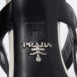 Pre Owned Prada White/Black Leather and Rubber Slingback Pumps Size 37.5