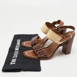 Pre Owned Prada Multicolour Croc Embossed Leather Ankle Strap Sandals Size 38