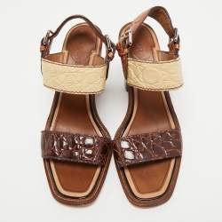 Pre Owned Prada Multicolour Croc Embossed Leather Ankle Strap Sandals Size 38