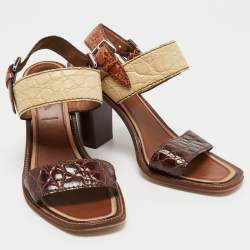 Pre Owned Prada Multicolour Croc Embossed Leather Ankle Strap Sandals Size 38