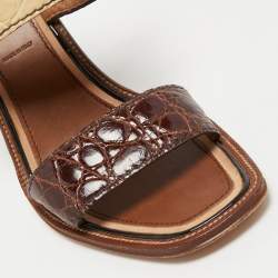Pre Owned Prada Multicolour Croc Embossed Leather Ankle Strap Sandals Size 38