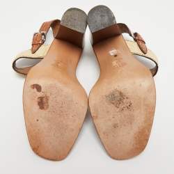 Pre Owned Prada Multicolour Croc Embossed Leather Ankle Strap Sandals Size 38