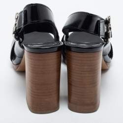 Prada Black Leather Criss Cross Block Heel Sandals Size 38