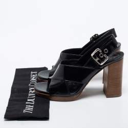Prada Black Leather Criss Cross Block Heel Sandals Size 38