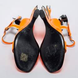 Pre Owned Prada Orange/White  Patent Leather Flame Ankle Strap Wedge Sandals Size 40