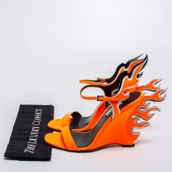 Pre Owned Prada Orange/White  Patent Leather Flame Ankle Strap Wedge Sandals Size 40