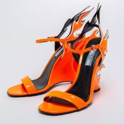 Prada Orange/White Patent Leather Flame Ankle Strap Wedge Sandals Size 40  Prada | TLC